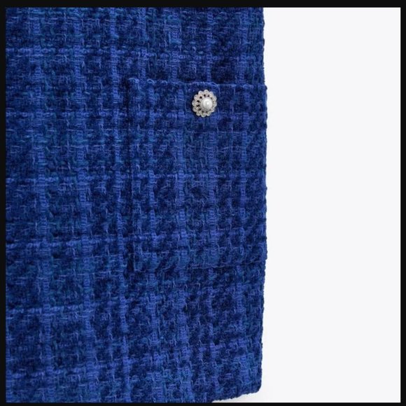 NWT Brand New: Zara textured tweed blue pinafore dress - Picture 7 of 8